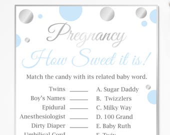 How Sweet It Is Game ~ Blue and Silver Baby Shower Game ~ Baby Boy Polka Dot ~ Printable Game 21SilverB