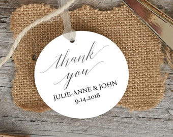 Silver Thank You Tag, Round Wedding Favor Tag, Favor Thank You Tags, Editable Printable,  Instant Download, 120S