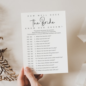 Bridal Shower Game Template, How Well Does The Bride Know Her Groom, Editable Modern Printable, Wedding Shower Party, Minimalist PPW554 EZRA