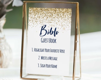 Glitter Bible Guest Book Sign Template, Gold Guest Book Sign, Shower Printable, Editable Wedding Printable, Corjl PPW28 MARIN