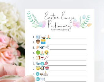 Easter Party Game Printable, Bible Emoji Pictionary, Zoom Christian Party, Family Children's Activity EASTER-1C