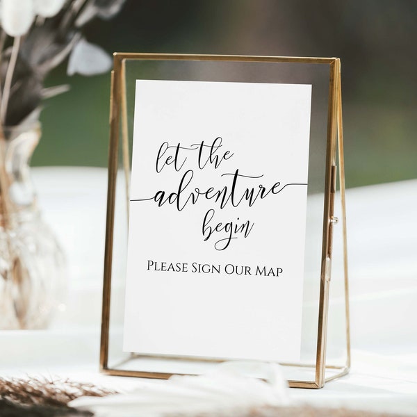 Alternate Guest Book Sign Template, Map Guest Book, Let the Adventure Begin, Printable, Editable Wedding Printable, Corjl PPW0550 Grace
