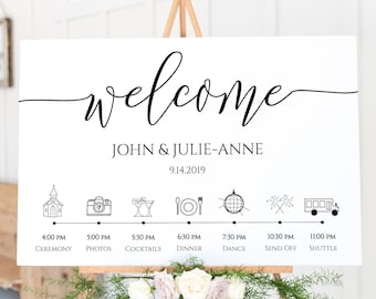 Wedding Welcome Timeline Sign  Minimalist, Printable Timeline, Wedding Day Schedule, Order of Service 100% Editable, PPW0550 GRACE