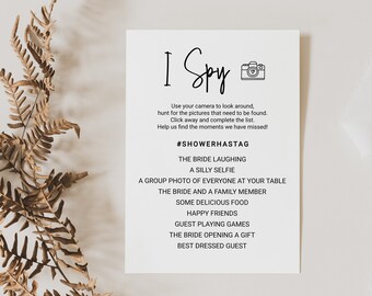 I Spy Bridal Shower Game Template, Editable Modern Printable, Wedding Shower Party, Minimalist PPW554 EZRA