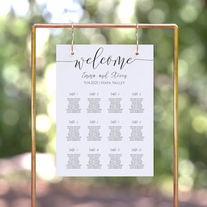 Wedding Elegant Calligraphy Seating Chart Sign, Poster, Display 100% Editable Template PPW0550 Grace