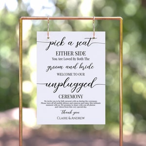 Unplugged Wedding Sign, Pick a Seat Easel Sign, Printable Welcome Sign, 100% Editable Template, Corjl PPW16 MAE image 1