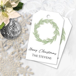 Personalized Christmas Wreath Gift Tag, Printable Holiday Label, Gift ...
