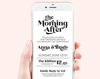 The Morning After Evite, Wedding Brunch Announcement, Electronic Invitation, Modern Retro Design, 100% Editable Template, Corjl PPW74