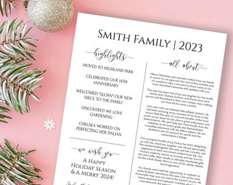 Family Holiday Letter, Christmas Template, Family Newsletter Update, Instant Download, Editable, Printable H23002-2 PPC-19