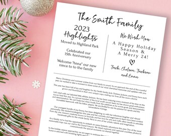 Christmas Card Letter, Holiday Family Letter, Christmas Newsletter, Family Update, Instant Download, Template, Printable H23001-4 PPC-19