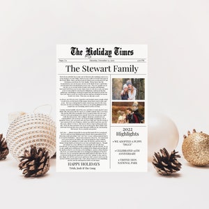 Plantilla de carta de Navidad, revisión del año, boletín informativo de Navidad con fotos, periódico de actualización familiar Descarga instantánea editable PPC-19