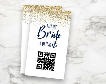 Bachelorette Party, Buy The Bride a Drink Template, QR Code Card, Venmo, Cash App Sticker, Paypal, Nautical MARIN PPW28