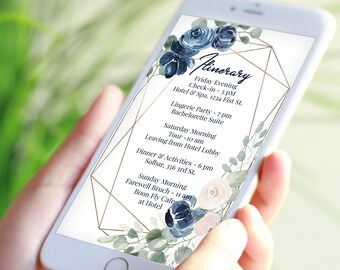 Blue Itinerary, Pink Wedding, Bachelorette, Out of Town Guest, Family Reunion, Electronic, Floral, Mobile Phone Format, Editable AVRIL-C3