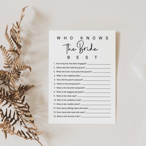 Bridal Shower Who Knows The Bride Best  Game Template, Editable Modern Printable, Bachelorette Party, Minimalist Wedding PPW554 EZRA