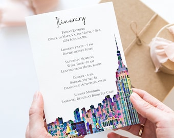 New York City Skyline Itinerary , NYC Art Design Template, Wedding Agenda, Hen Party, Bridal Shower, Details, Itinerary PPW42 PARK