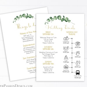 Gold Frame Greenery Wedding Weekend Schedule of Events Timeline, Out of Town Guests Things To Do Printable Editable PPW0445 image 3