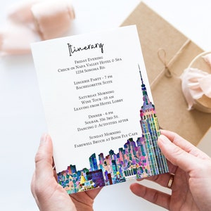 New York City Skyline Itinerary , NYC Art Design Template, Wedding Agenda, Hen Party, Bridal Shower, Details, Itinerary PPW42 PARK