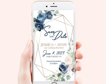 Save the Date, Electronic Invitation, Evite, Digital, Text Message, Editable Phone Invite, Gold, Editable Template AVRIL-C3