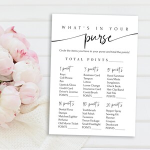 What&#39;s In Your Purse Bridal Shower Game: Printable PDF (Digital Download) PPW552 FAYE