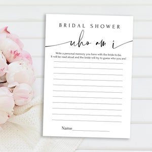 Who Am I Bridal Shower Game: Bachelorette Party Activity (Printable PDF) PPW552 FAYE