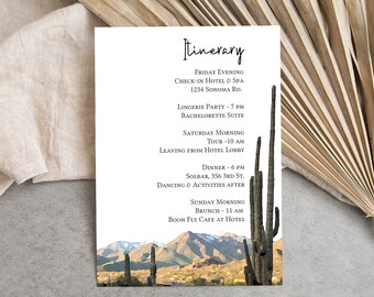 Desert Itinerary Template, Details Card, Bachelorette Party, Schedule, Wedding Event Printable Scottsdale Arizona PPW36 MESA