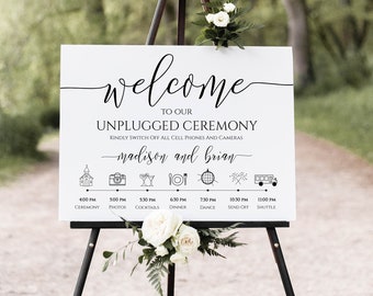 Unplugged Ceremony and Timeline Sign, Printable Timeline, Wedding Day Schedule, No Phones or Cameras 100% Editable PPW0550 Grace