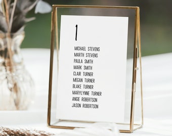 Simplistic Wedding Seating Table Card, Seating Chart, Modern Table Seating Plan 100% Editable Corjl PPW508