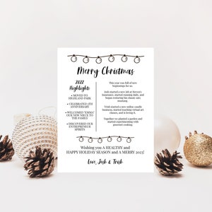 Modelo de carta de Natal, revisão do ano, boletim informativo de Natal, atualização da família, luzes de Natal, download instantâneo editável PPC-19