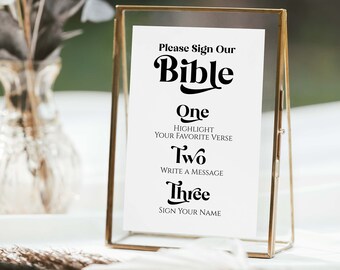 Retro Bible Guest Book Sign Template, Boho Guest Book Sign, Shower Printable, Editable Wedding Printable, Corjl PPW74