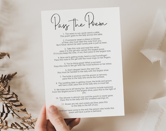 Pass the Poem Bridal Shower Game Template, Editable Modern Printable, Wedding Shower Party, Minimalist PPW554 EZRA