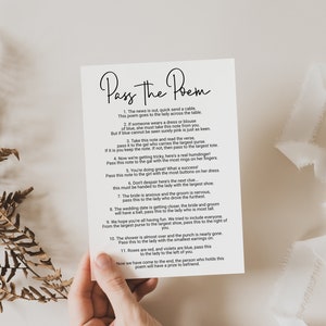 Pass the Poem Bridal Shower Game Template, Editable Modern Printable, Wedding Shower Party, Minimalist PPW554 EZRA