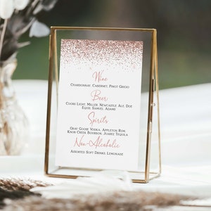 Bar Getränkekarte, Hochzeit, Bridal Shower, Table Top Schild, Rose Gold Glitter, Bar Menü Corjl PPW90 PPW92