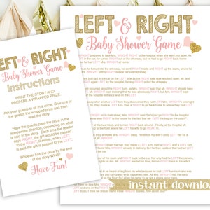 Glitter Left Right Baby Shower Story Game Pink and Gold Baby Shower Baby Girl Hearts Printable Game 5GL_PG image 1