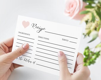 Recipe Card for Wedding Reception and Bridal Shower, Simplistic Elegant Font Template Printable Editable PPW0550 Grace