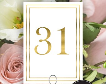 Table Numbers, Modern Gold Wedding Table Numbers Printable, Classic Wedding, Border Table Number Cards, Instant Download PDF