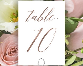 Rose Gold Table Numbers, Wedding Table Numbers Printable, Classic Wedding, Table Number Cards, Instant Download PDF, 120RG