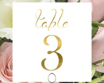 Gold Table Numbers, Wedding Square Table Numbers Printable, Tented and Flat, Table Number Cards, Instant Download PDF, 110G