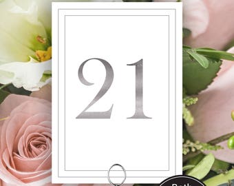 Table Numbers, Silver Wedding Table Numbers Printable, Classic Border Cards, Modern Table Number Cards, Instant Download PDF