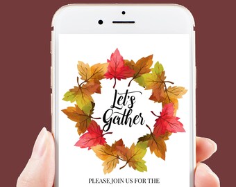 Thanksgiving Dinner Invitation, Harvest Wreath Evite, Electronic Invitation Digital, Text Invite Template HARVEST-C3e