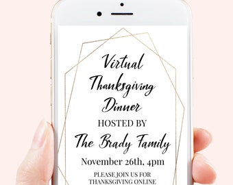 Thanksgiving Dinner Invitation, Virtual Thanksgiving Evite, Gold Frame, Electronic Invitation Digital, Text Invite Template HARVEST-N2e