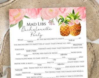 Pineapple Mad Libs Bachelorette Party Game Template, Bridal Shower, Pink Floral Tropical Design 100% Editable Text, Instant Download PPW150