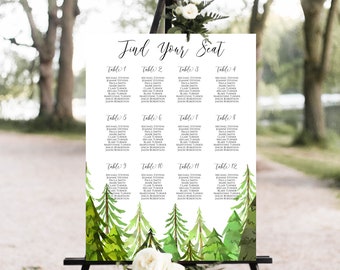 Wedding Seating Chart Display Template, Tree Forest Printable Table Seating, Wedding Seating, Editable Template, Corjl LINDEN PPW410