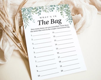 What's in the Bag | Eucalyptus Bridal Shower Game |  Printable Template | Bridal Shower | Wedding PPW0440