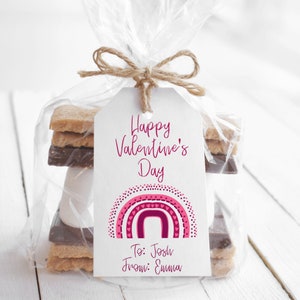 Rainbow Valentijnsdag Tag, Kinderen Valentine Favor Tag, Personaliseren, Bewerkbare, Roze, Rode Doodle Rainbow VALENTINE PPH21-4RAINBOW