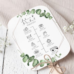 Rose Gold Frame Greenery Fan Program Timeline, Wedding Order of Events, Ceremony Program 100% Editable  PPW0445