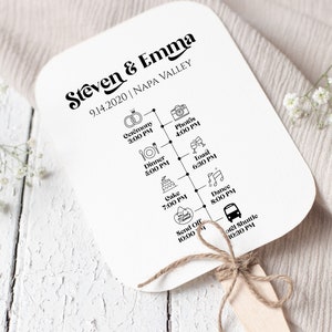Retro Wedding Program Template, Wedding Guest Fan, Editable Wedding Day Timeline PPW74