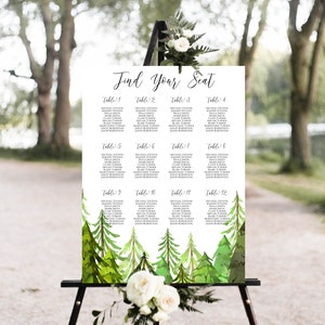 Wedding Seating Chart Display Template, Tree Forest Printable Table Seating, Wedding Seating, Editable Template, Corjl LINDEN PPW410 image 1