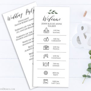 Wedding Program Timeline Card, Wedding Icon Timeline, Itinerary, Agenda, Schedule Printable Editable PPW0450