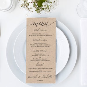 Wedding Table Menu Cards, Event Table Decor, Elegant Calligraphy, Dinner Menu Printable Editable Template PPW0560 image 1