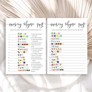 Emoji Nursery Rhyme Quiz Modern Baby Shower Game Elegant Font Gender Neutral Theme Printable Game PPW550 GRACE image 1